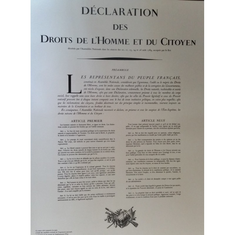 Affiche de la Déclaration des Droits de l'Homme et du Citoyen de 1789